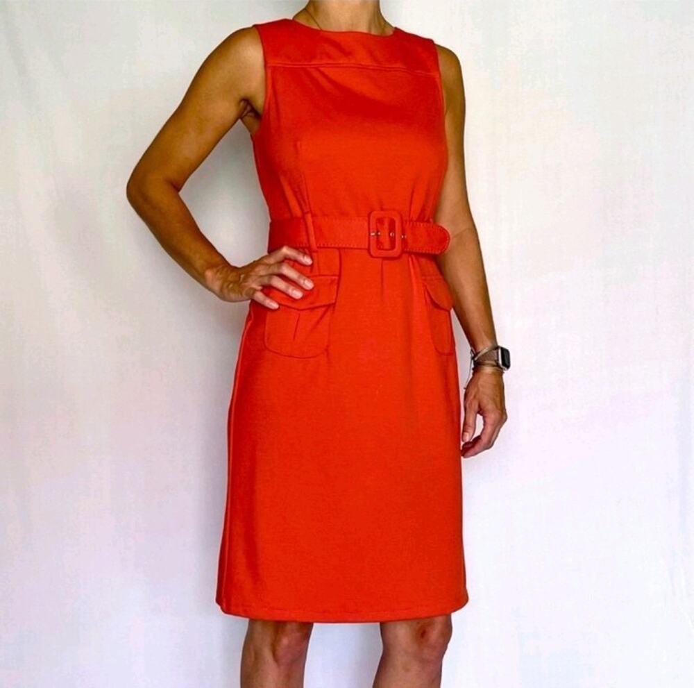 Merona Women's Orange Sleeveless Belted Sheath Knee Length Dress Size 4